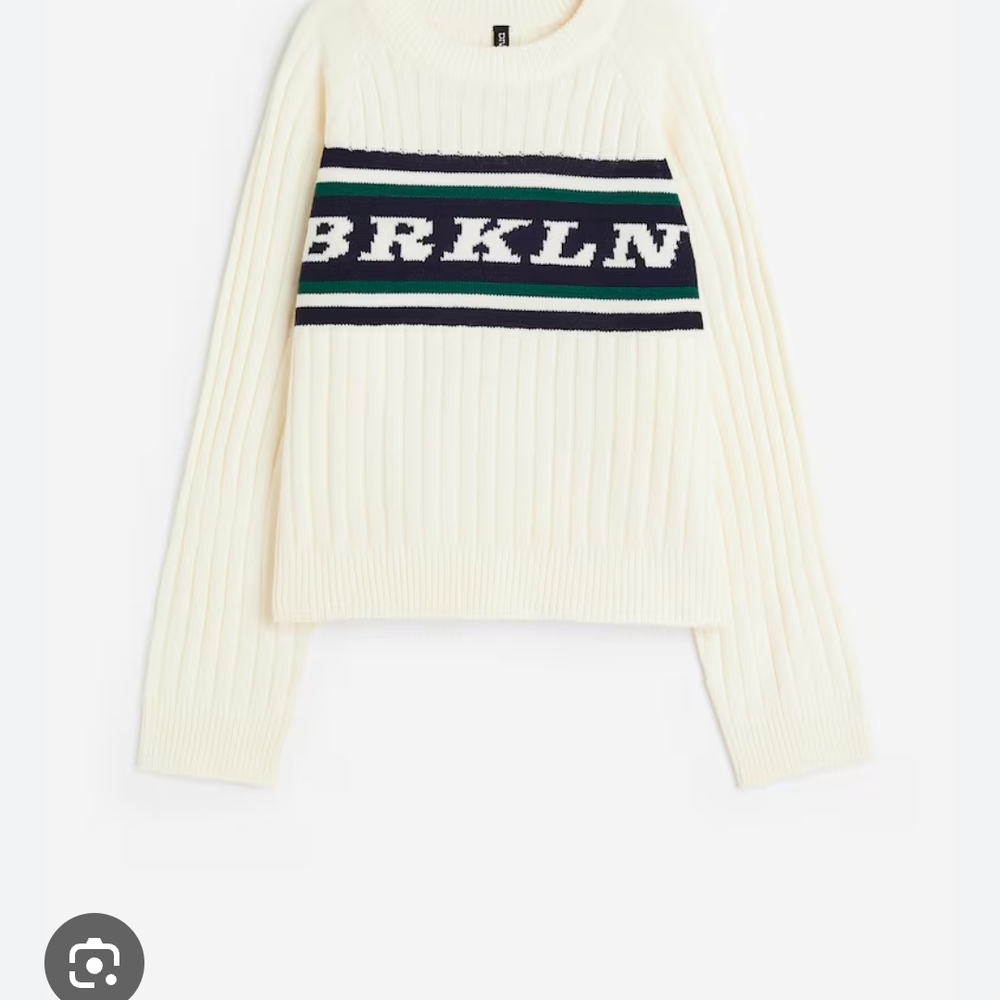 H&M Cream Sweater with Navy and Green Stripes